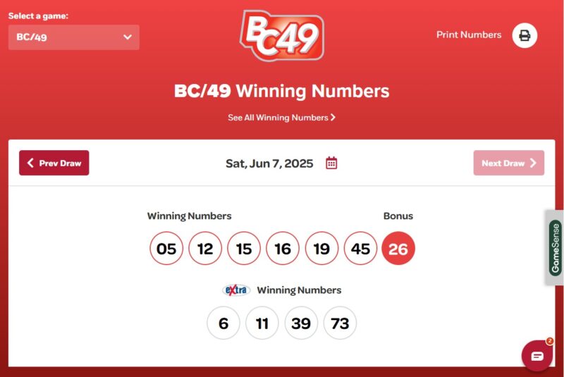 BC49 - Winning Numbers