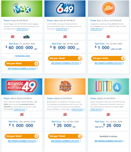 Canadian lotteries offering Atlantic Tag