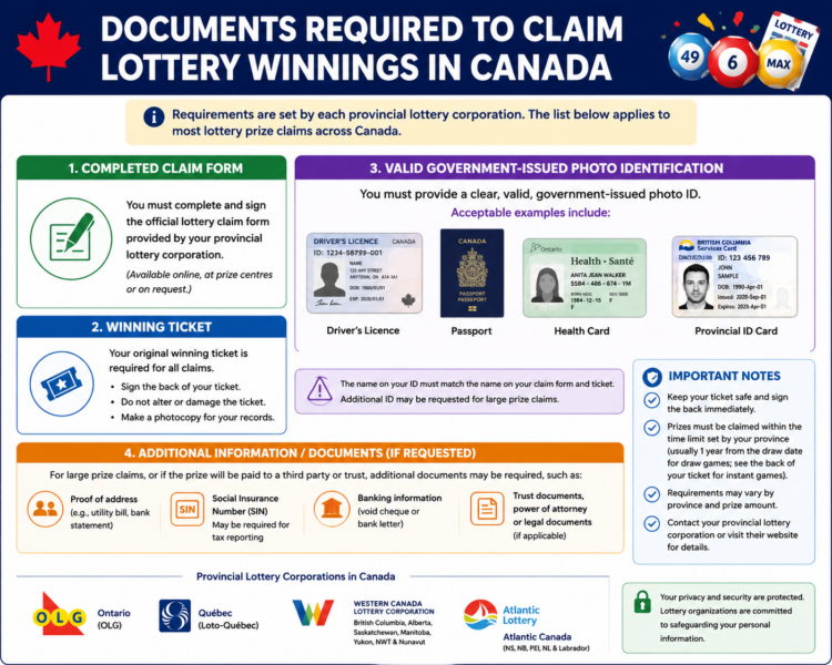 Documents Required to claim lottery prize in Canada