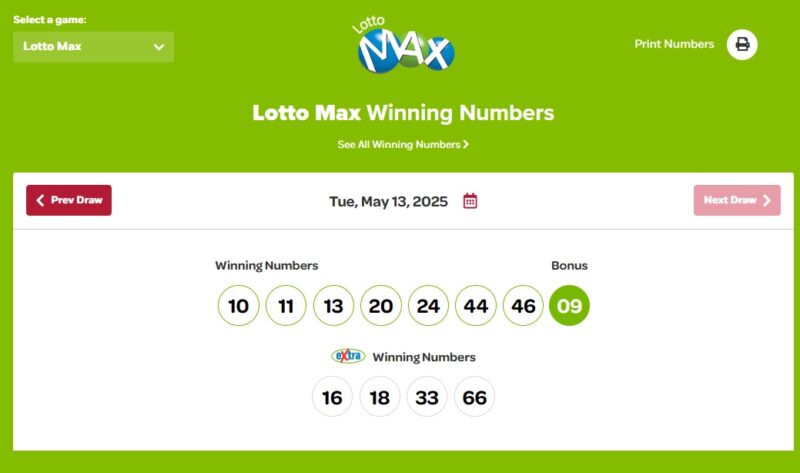 Lotto Max Winning Numbers
