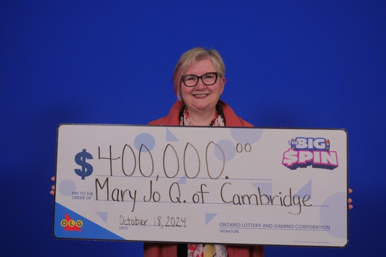 Mary Jo Quinn of Cambridge won $400,000 with The Big Spin Instant game Image supplied by OLG
